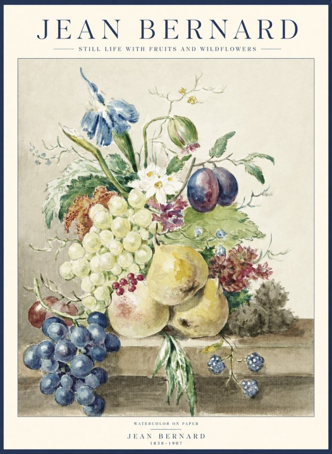 Jean Bernard Still Life with Fruits and Wildflowers No1 - Plakat