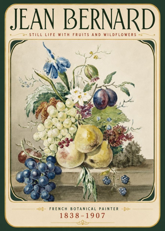 Jean Bernard Still Life with Fruits and Wildflowers No6 - Plakat