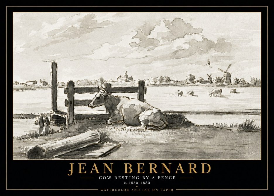 Jean Bernard Cow Resting by a Fence No5 - Plakat