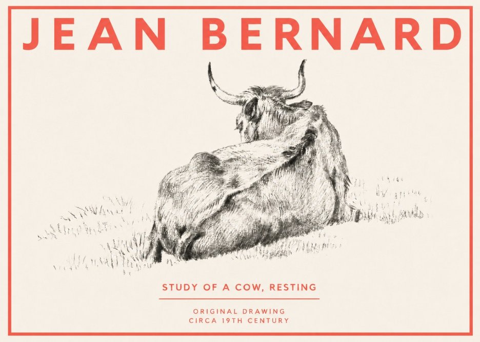 Jean Bernard Resting Bovine - Study in Graphite No4 - Plakat