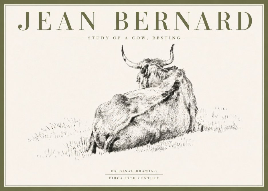 Jean Bernard Resting Bovine - Study in Graphite No6 - Plakat