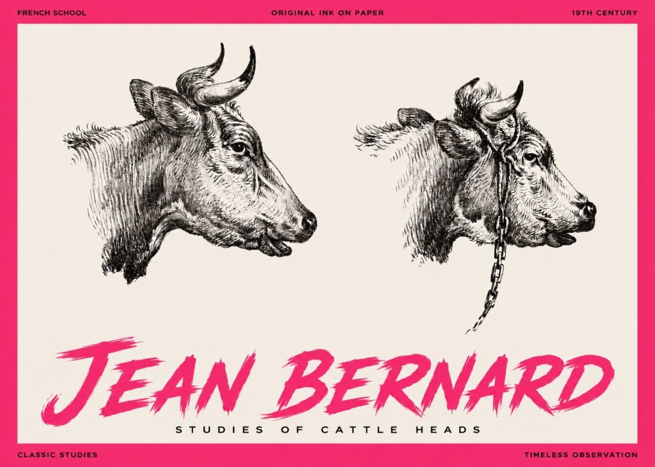 Jean Bernard Studies of Cattle Heads No3 - Plakat