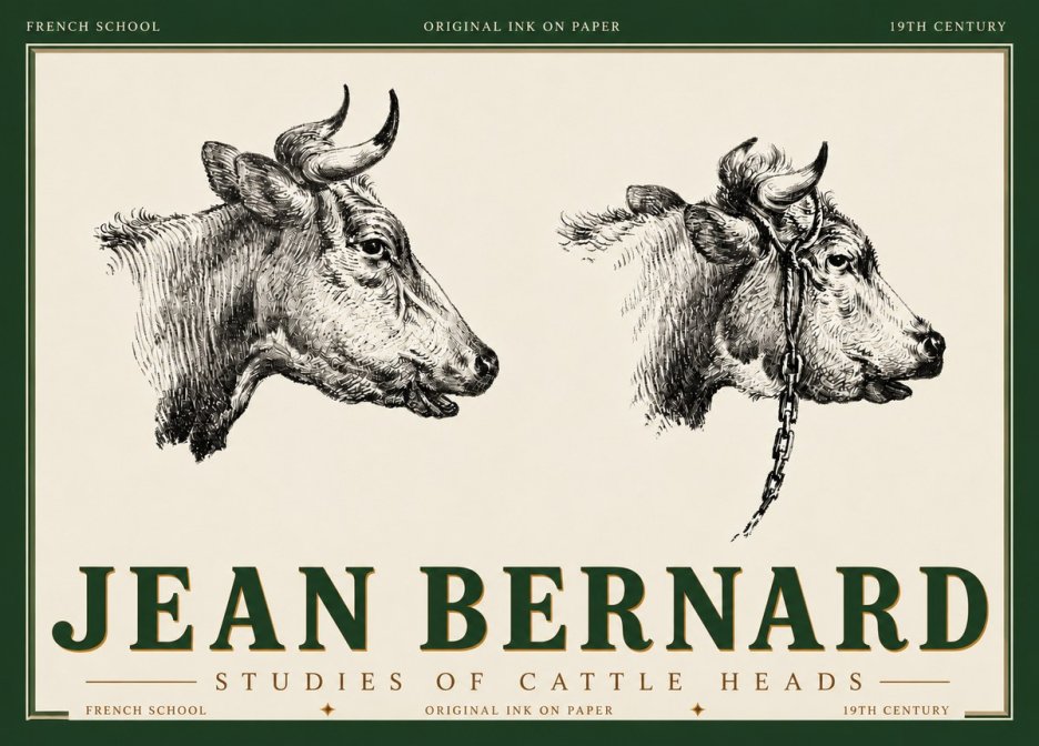 Jean Bernard Studies of Cattle Heads No6 - Plakat