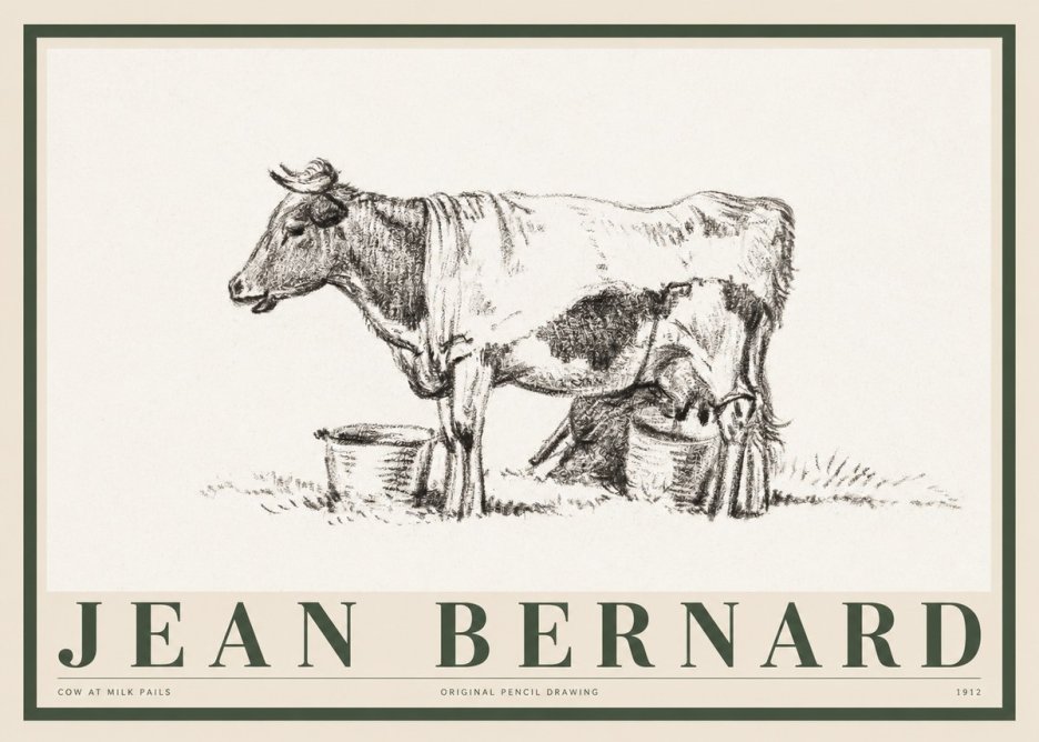 Jean Bernard Cow at Milk Pails No1 - Plakat
