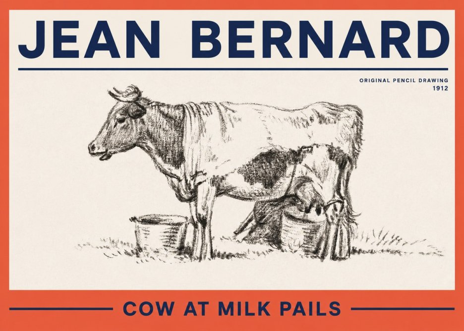 Jean Bernard Cow at Milk Pails No2 - Plakat