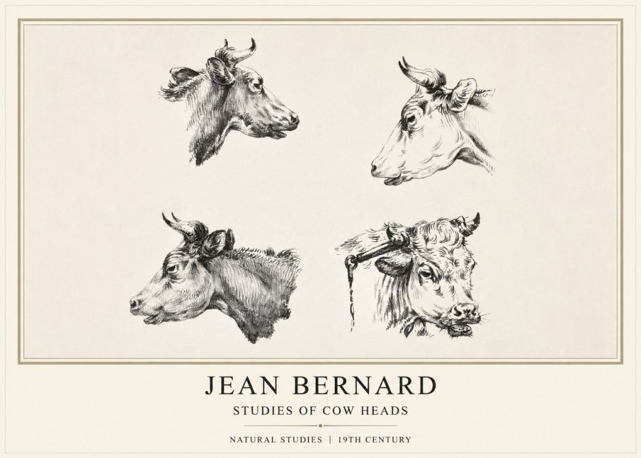 Jean Bernard Studies of Cattle - Four Heads No2 - Plakat