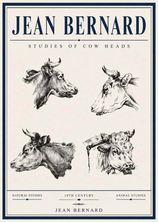 Jean Bernard Studies of Cattle - Four Heads No6 - Plakat