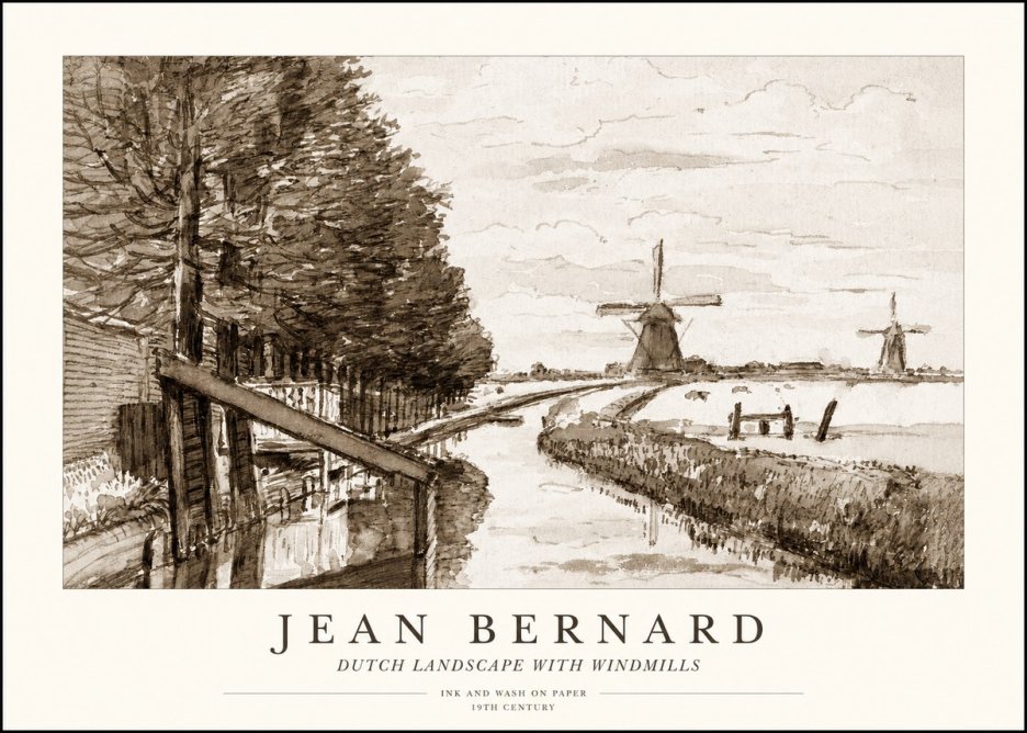 Jean Bernard Riverside Landscape with Windmills No4 - Plakat