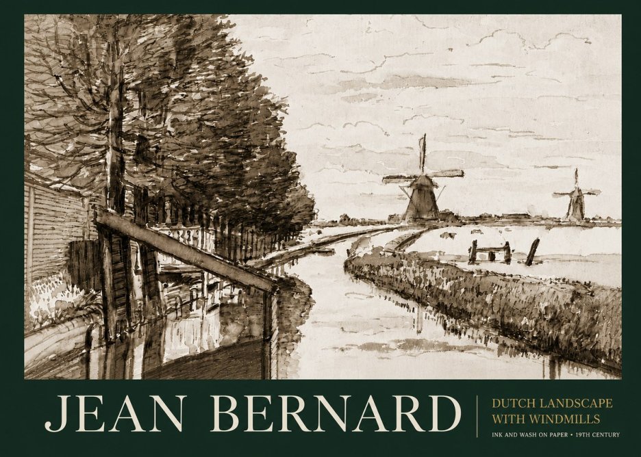 Jean Bernard Riverside Landscape with Windmills No6 - Plakat