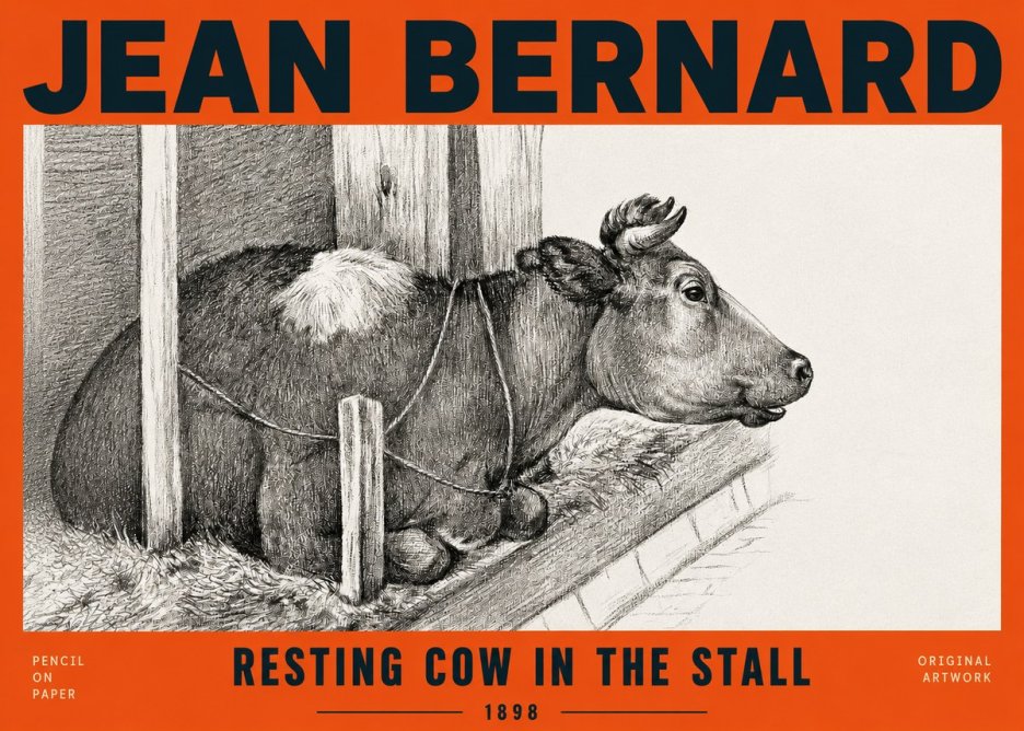 Jean Bernard Resting Cow in the Stall II No2 - Plakat