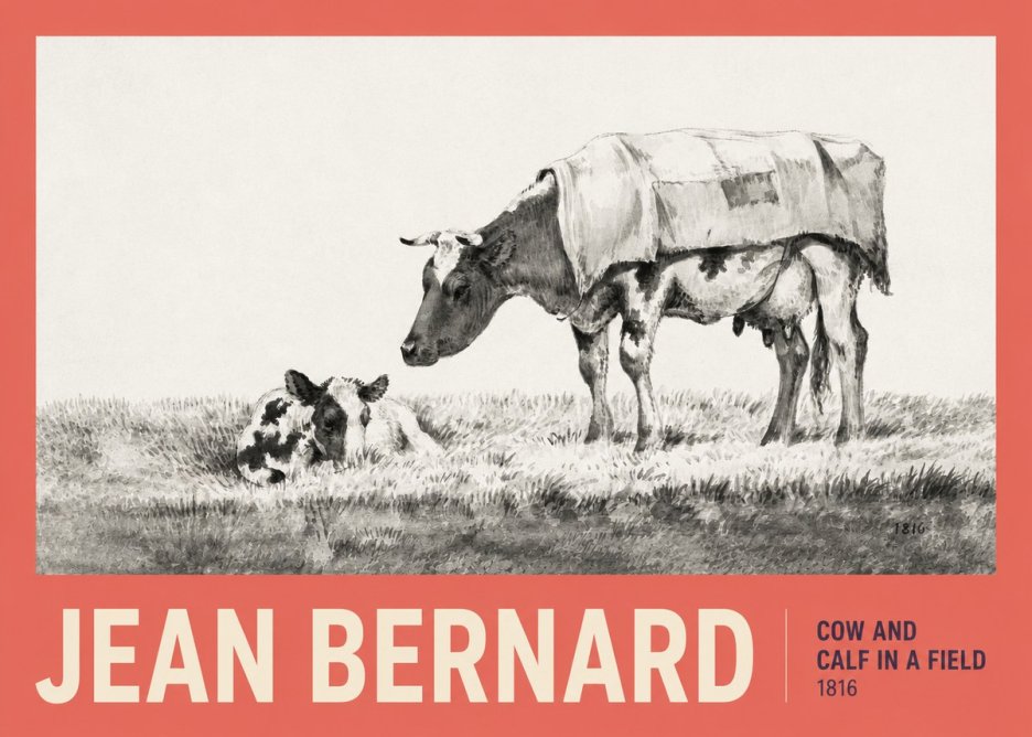 Jean Bernard Cow and Calf in a Field No2 - Plakat
