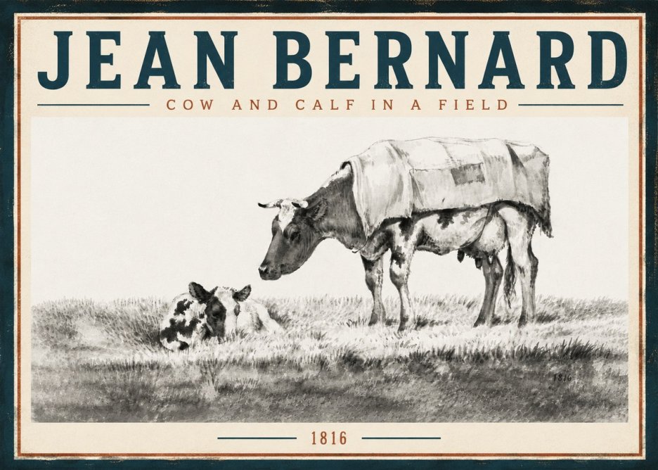 Jean Bernard Cow and Calf in a Field No5 - Plakat