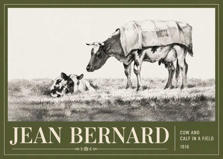 Jean Bernard Cow and Calf in a Field No6 - Plakat