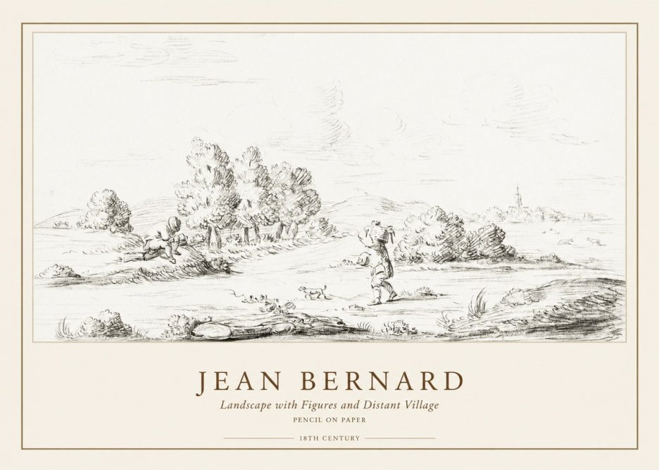 Jean Bernard Landscape with Figures and Distant Village No1 - Plakat