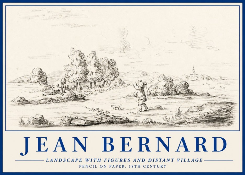 Jean Bernard Landscape with Figures and Distant Village No3 - Plakat