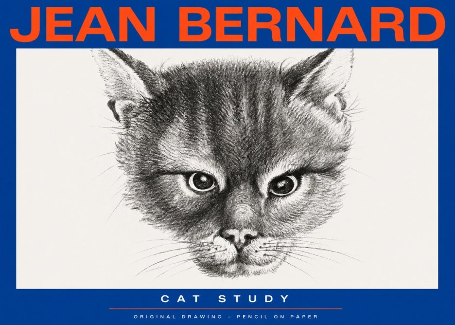 Jean Bernard Cat Study. Original Drawing No2 - Plakat