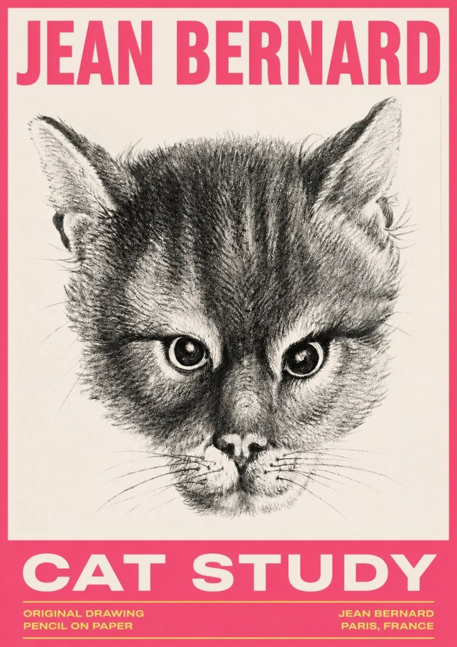 Jean Bernard Cat Study. Original Drawing No3 - Plakat