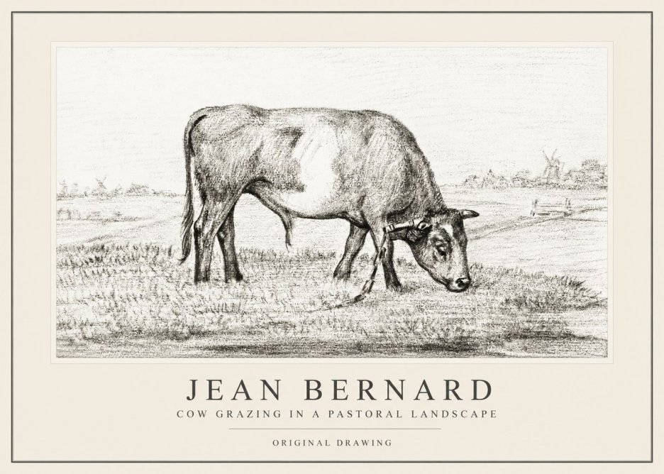 Jean Bernard Cow Grazing in a Pastoral Landscape No1 - Plakat