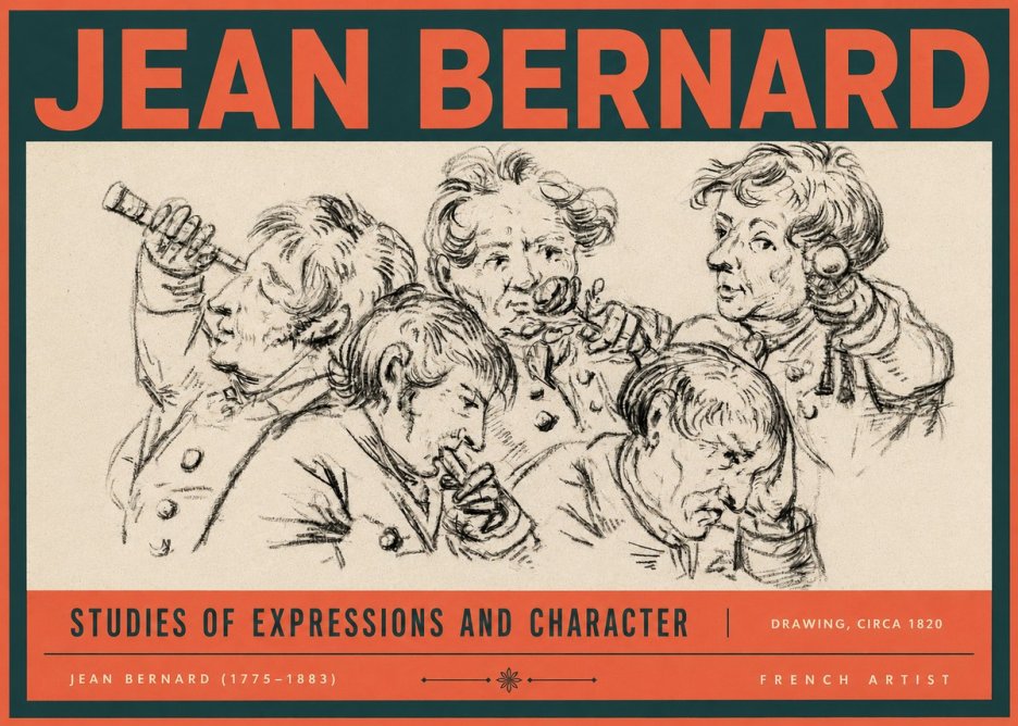 Jean Bernard Studies of Expressions and Character No2 - Plakat