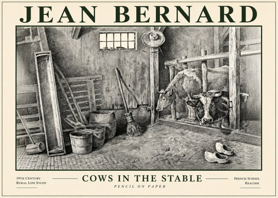Jean Bernard Cows in the Stable No4 - Plakat