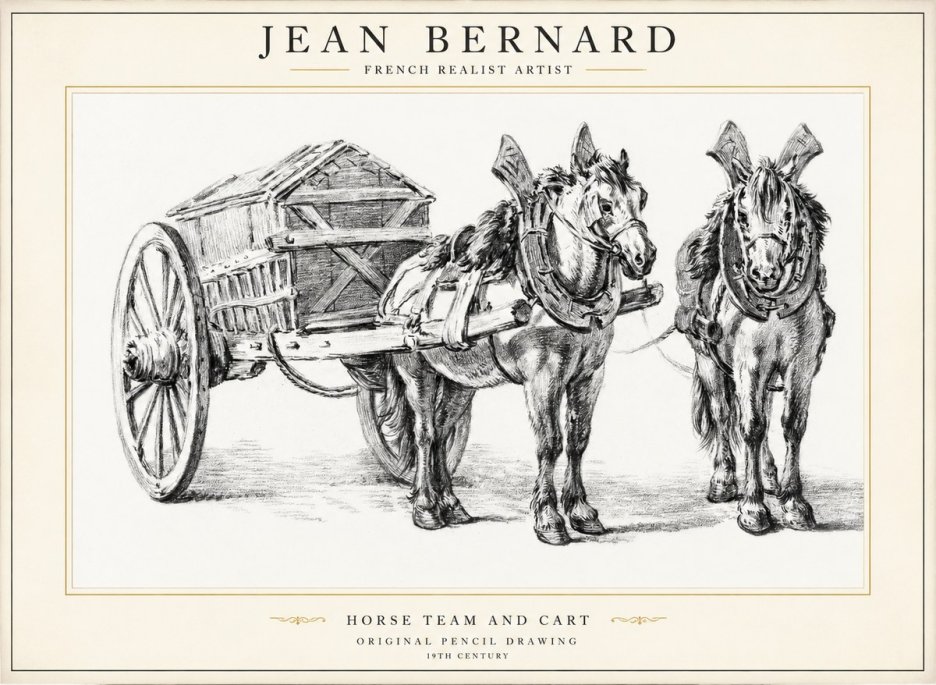 Jean Bernard Horse Team and Cart No1 - Plakat