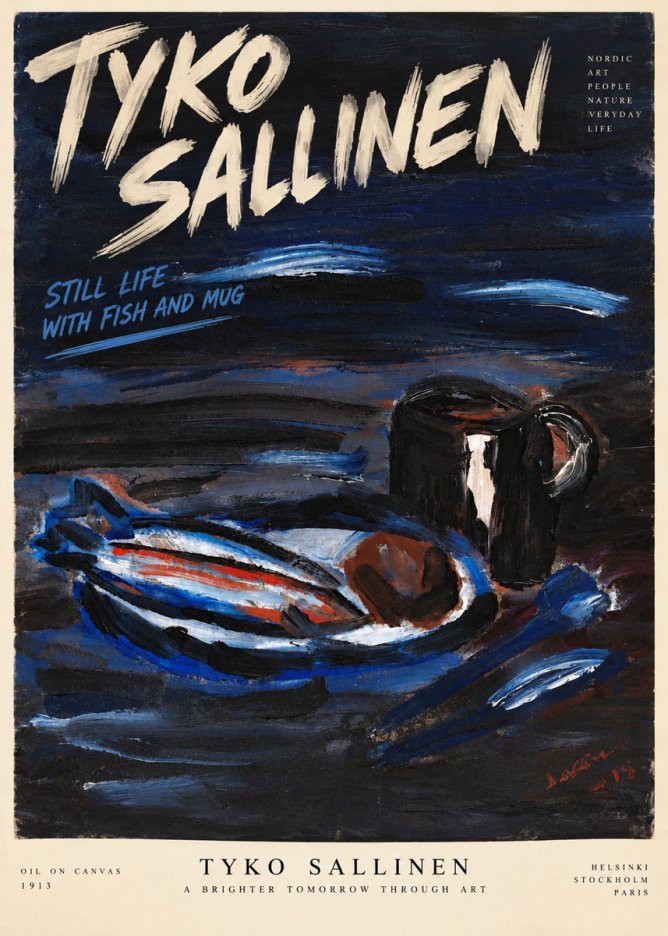 Tyko Sallinen Still Life with Fish and Mug No6 - Plakat