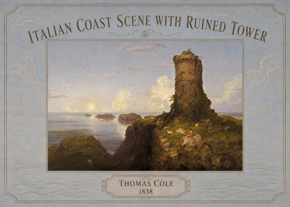Thomas Cole Italian Coast Scene with Ruined Tower I No3 - Plakat
