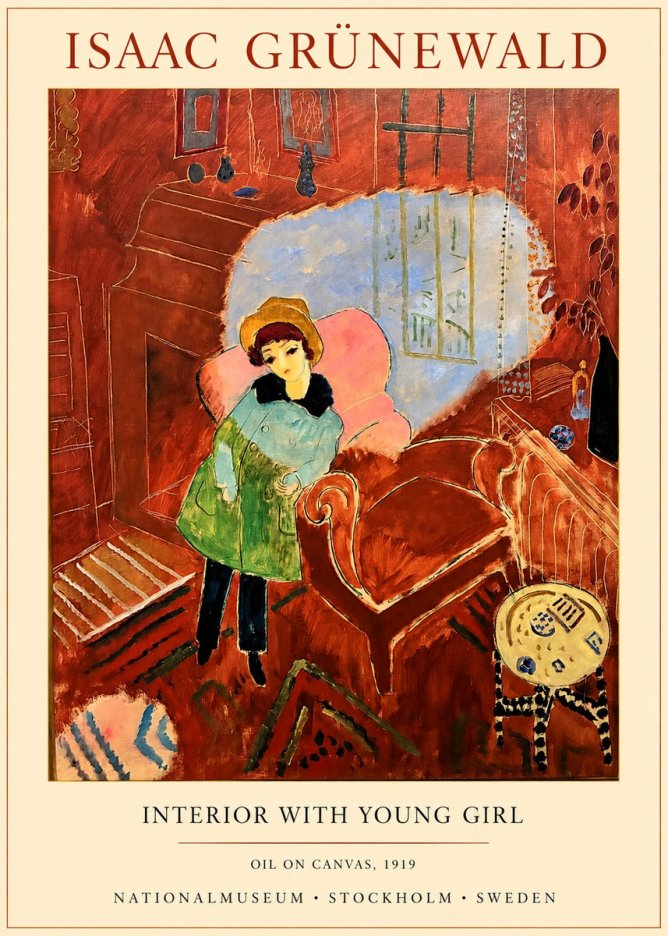 Isaac Grünewald Interior with Young Girl No1 - Plakat