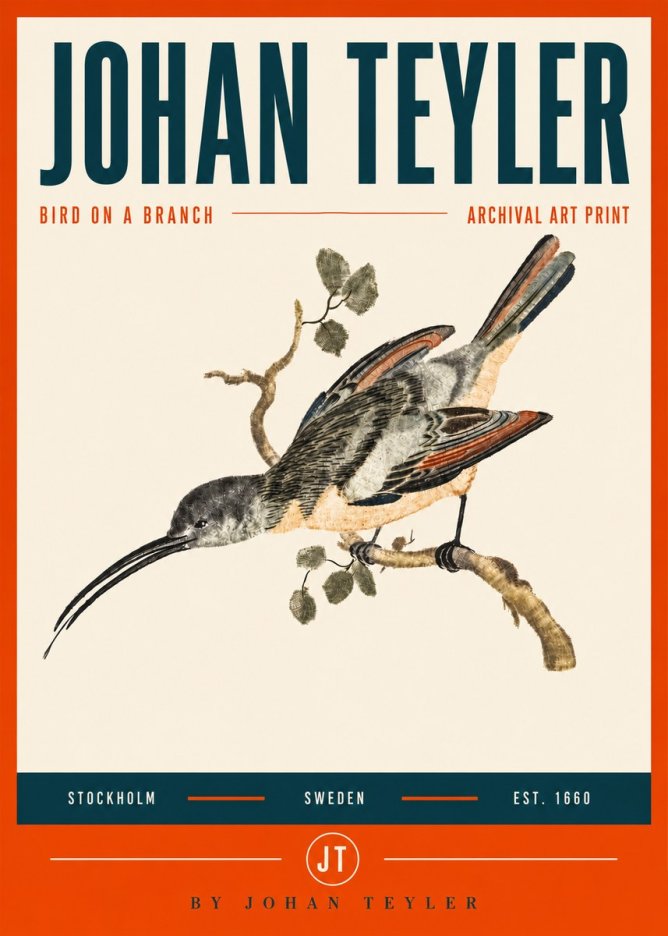 Johan Teyler Bird on a Branch No5 - Plakat