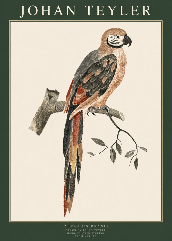 Johan Teyler Parrot on Branch No1 - Plakat