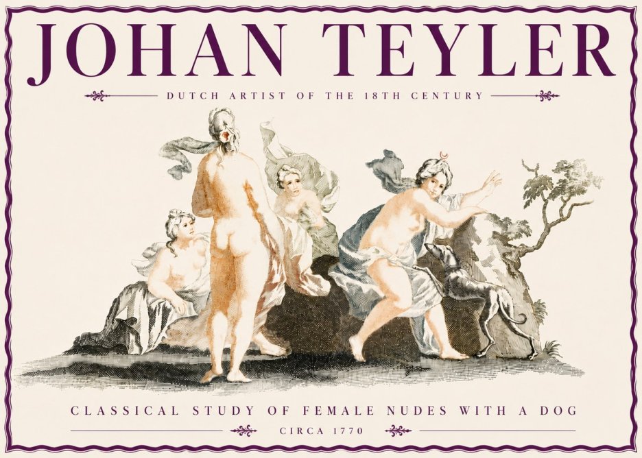 Johan Teyler Classical Study of Female Nudes with a Dog No6 - Plakat