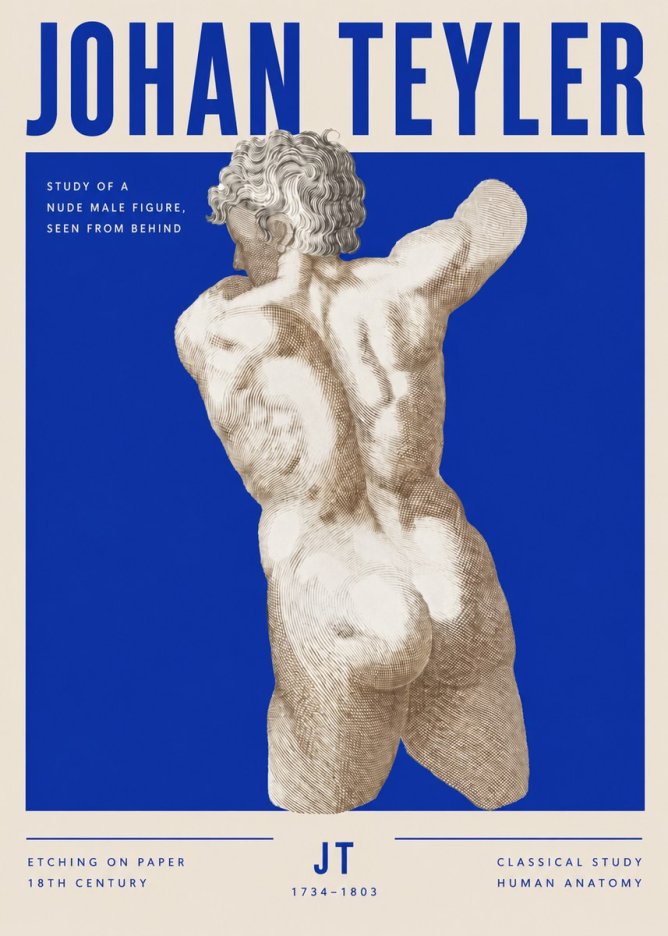 Johan Teyler Study of a Nude Male Figure, Seen from Behind No3 - Plakat