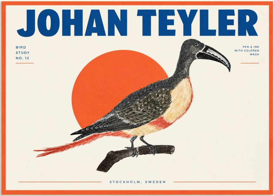 Johan Teyler Bird Study No. 12 - Original Drawing No2 - Plakat