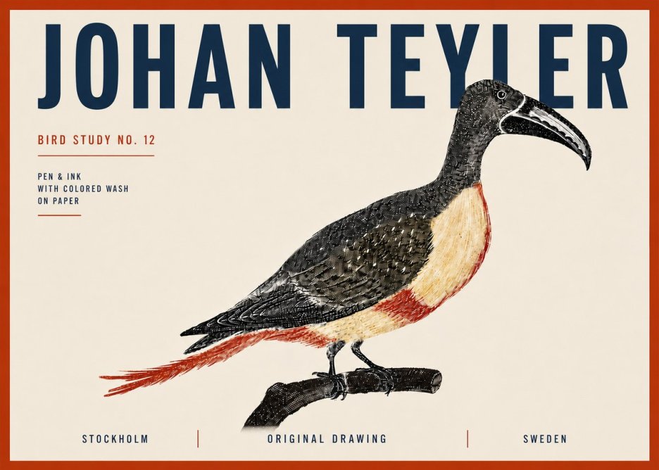 Johan Teyler Bird Study No. 12 - Original Drawing No6 - Plakat