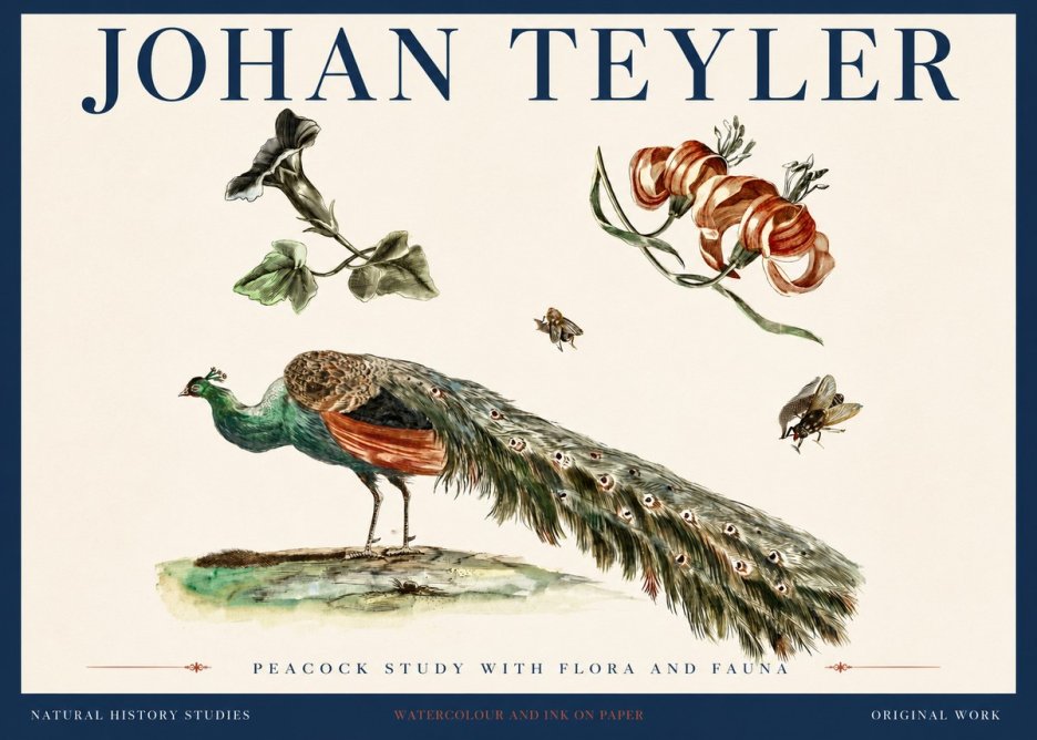 Johan Teyler Peacock Study with Flora and Fauna No4 - Plakat