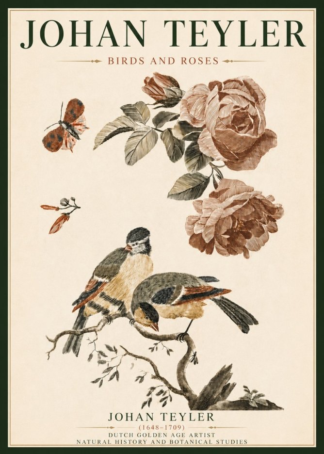 Johan Teyler Birds and Roses No4 - Plakat