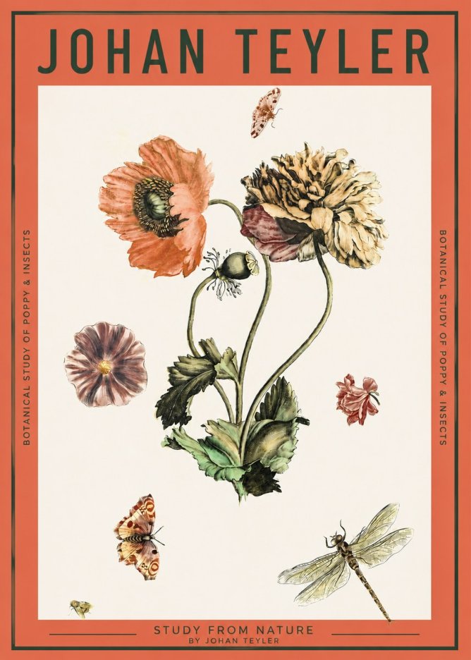 Johan Teyler Botanical Study of Poppy & Insects No2 - Plakat
