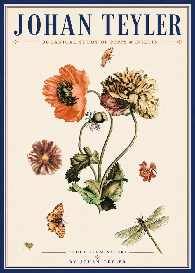 Johan Teyler Botanical Study of Poppy & Insects No6 - Plakat