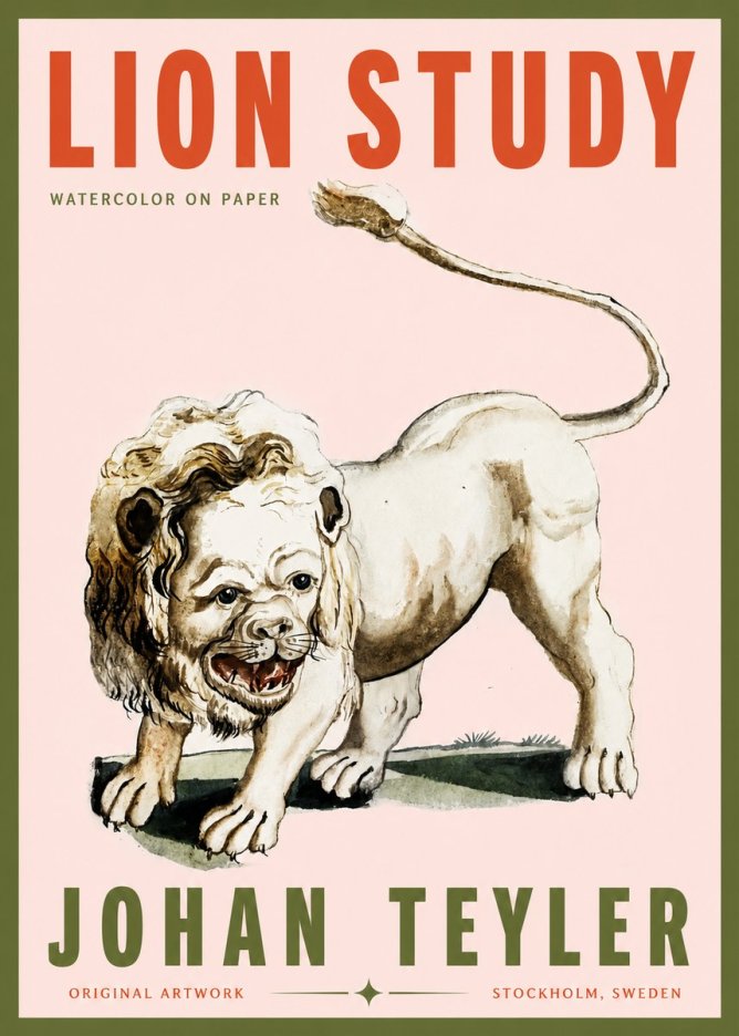 Johan Teyler Lion Study No3 - Plakat
