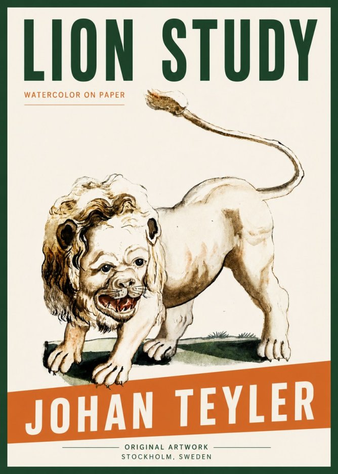 Johan Teyler Lion Study No5 - Plakat