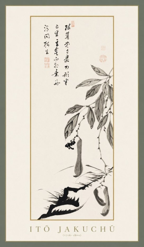 Itō Jakuchū Branch with Pods and Calligraphy No1 - Plakat