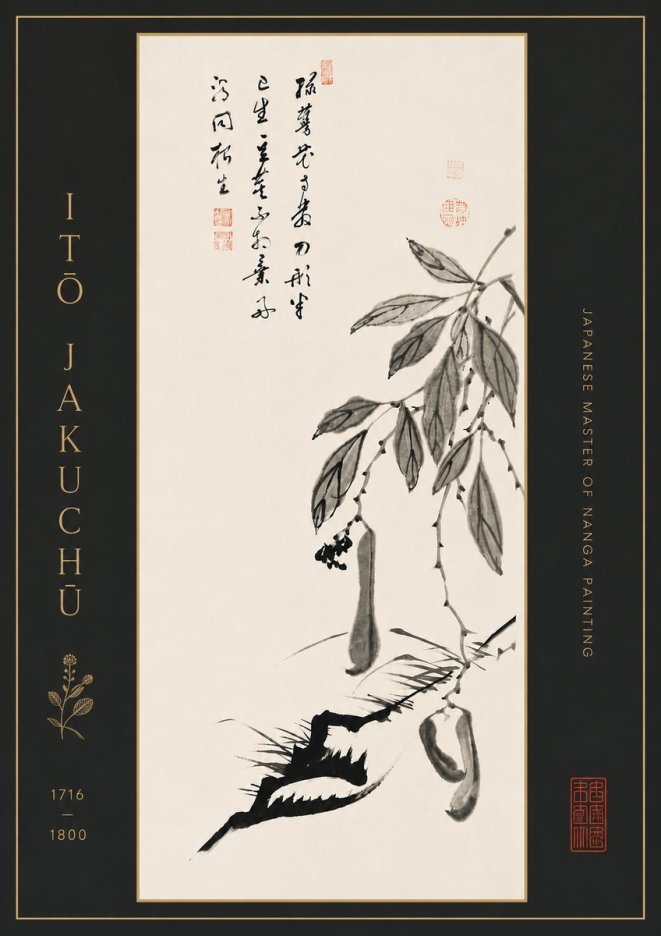 Itō Jakuchū Branch with Pods and Calligraphy No7 - Plakat