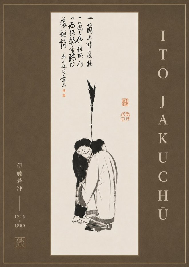 Itō Jakuchū Two Figures Holding a Staff No6 - Plakat