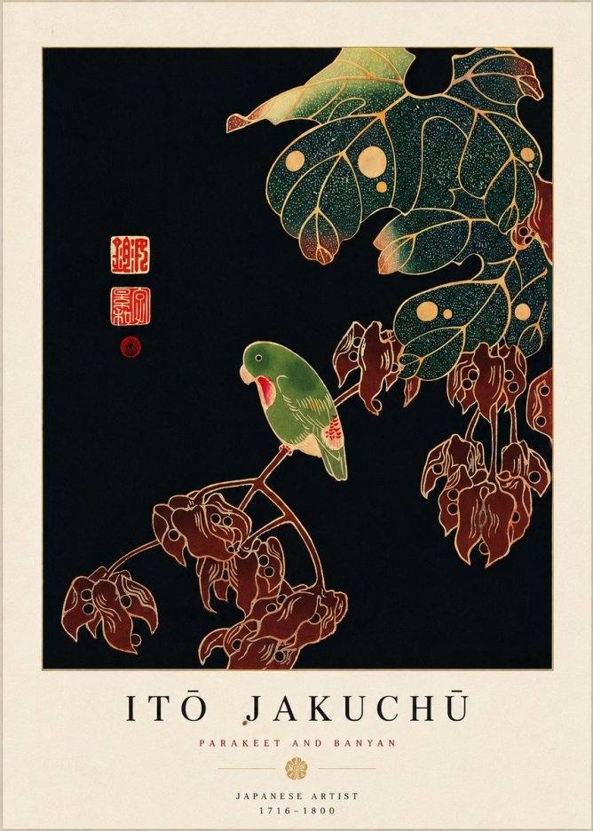 Itō Jakuchū Parakeet and Banyan No5 - Plakat