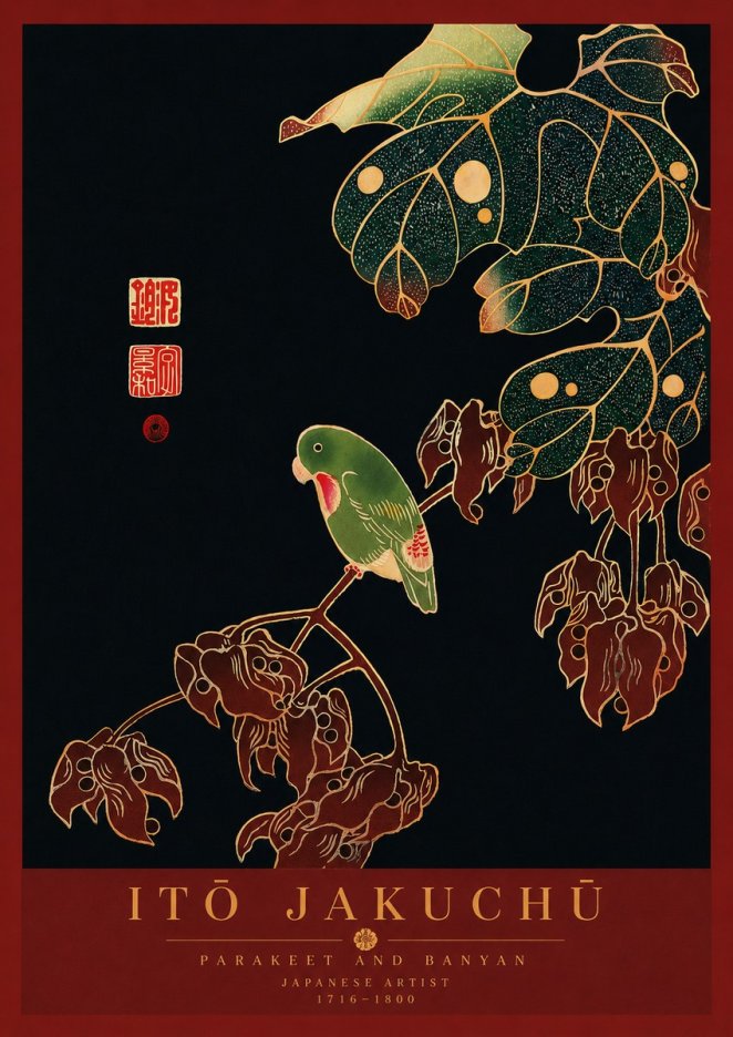 Itō Jakuchū Parakeet and Banyan No8 - Plakat