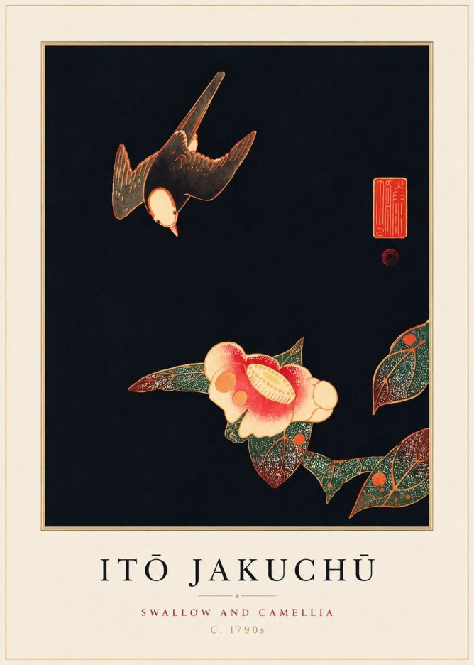 Itō Jakuchū Swallow and Camellia No3 - Plakat