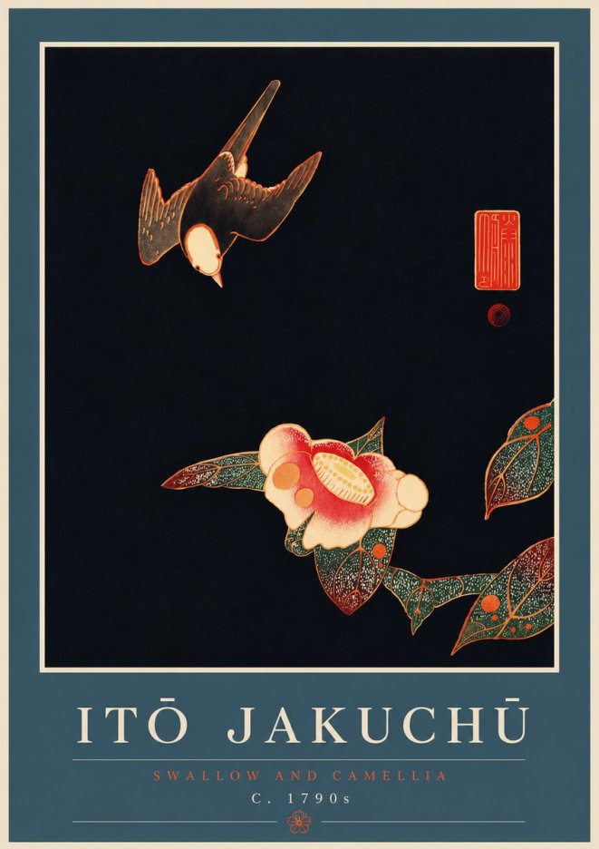 Itō Jakuchū Swallow and Camellia No7 - Plakat