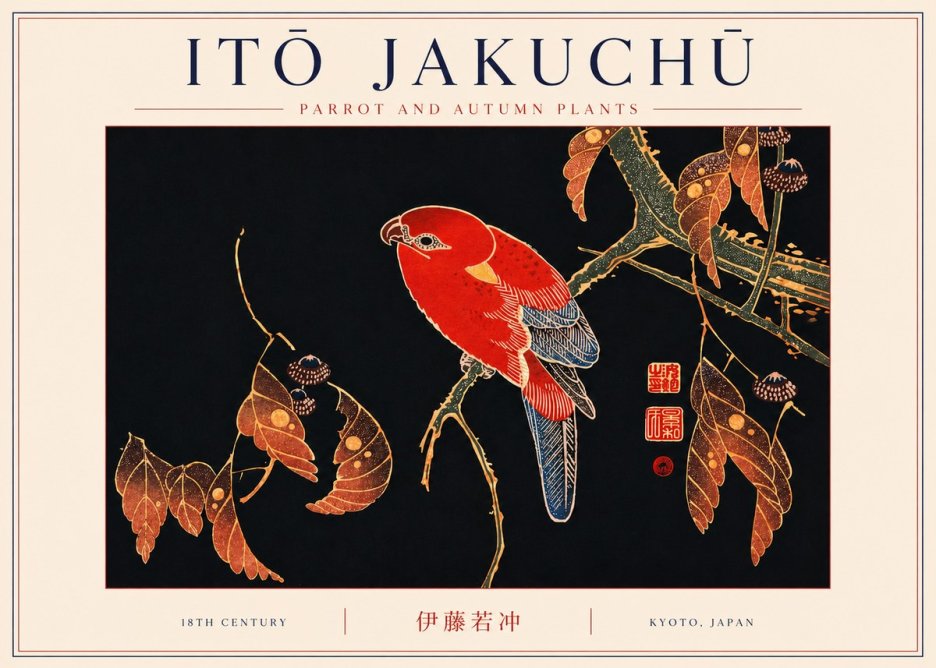 Itō Jakuchū Parrot and Autumn Plants No6 - Plakat