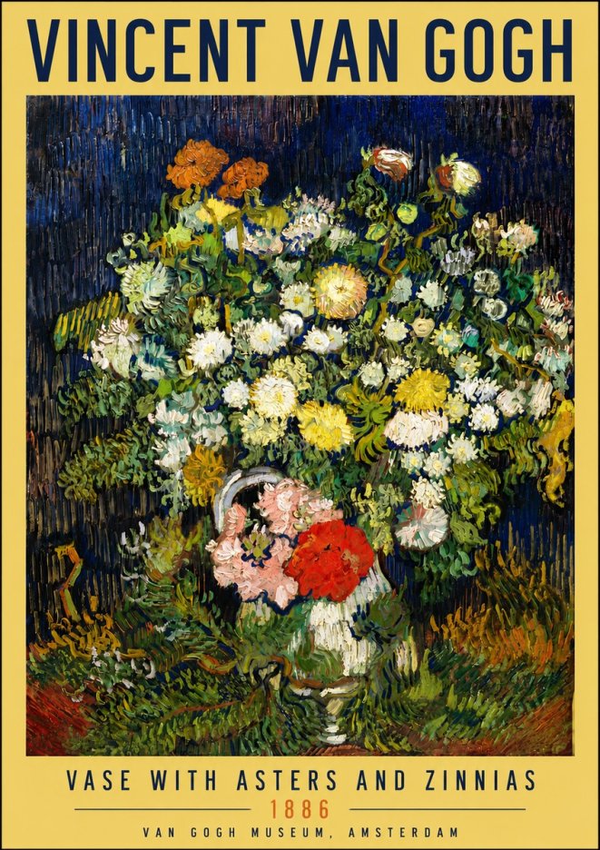 Van Gogh Vase with Asters and Zinnias No4 - Plakat