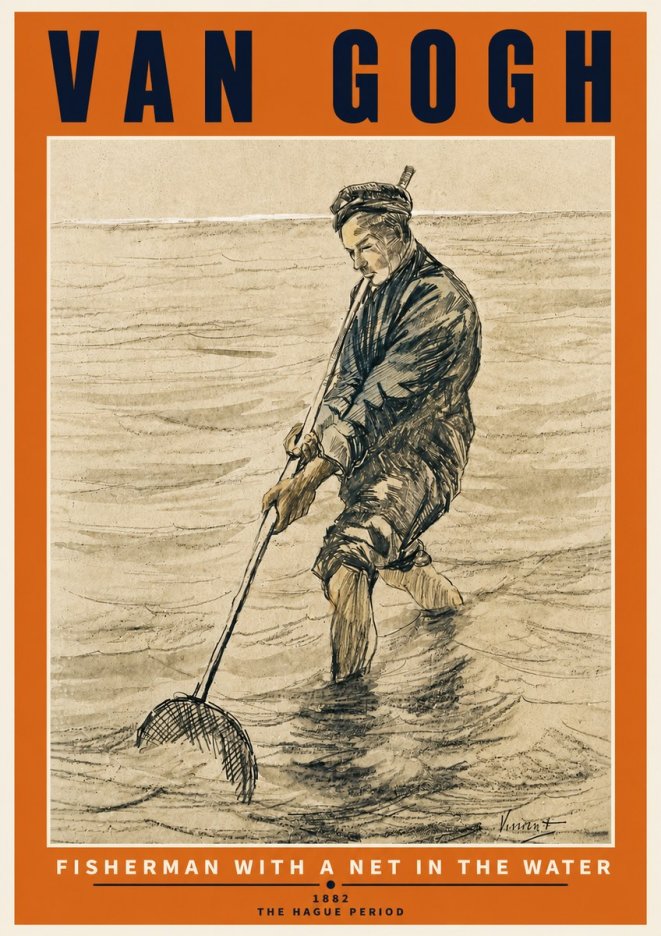 Van Gogh Fisherman with Net No6 - Plakat
